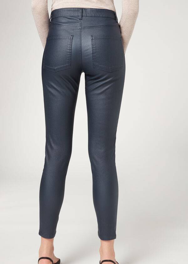 Leggings Calzedonia Faux Couro Magro Feminino Azul Marinho | PT1547HK