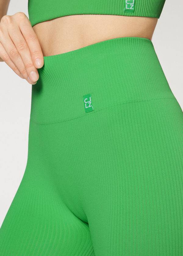 Leggings Calzedonia Fine Com Nervuras Seamless Esportivos Feminino Verdes | PT1539IS