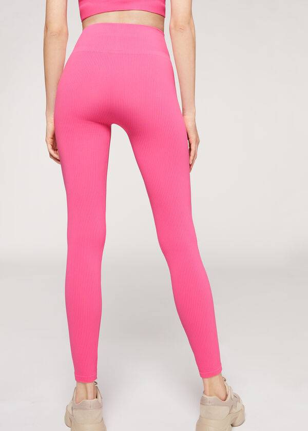 Leggings Calzedonia Fine Com Nervuras Seamless Esportivos Feminino Rosa | PT1543SO