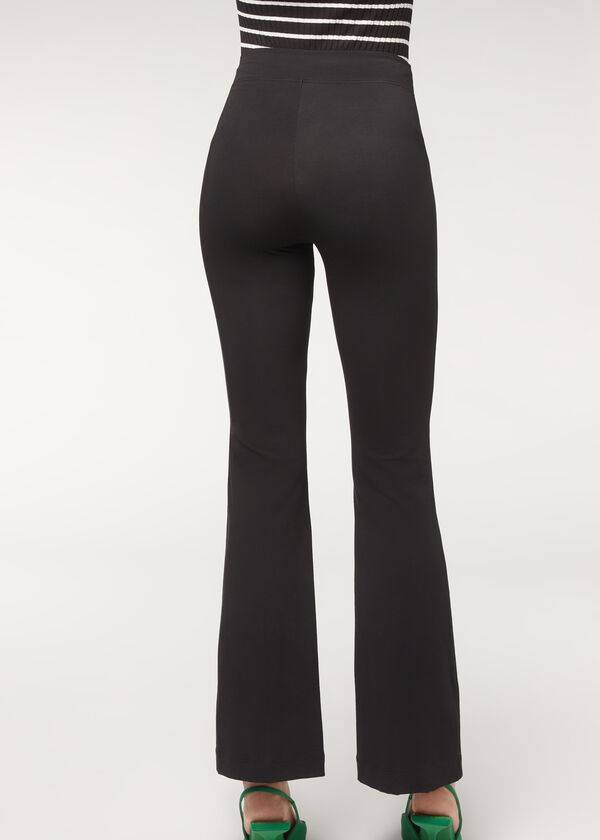 Leggings Calzedonia Flared in Supima Ultra Light Algodão Feminino Pretas | PT1537YU