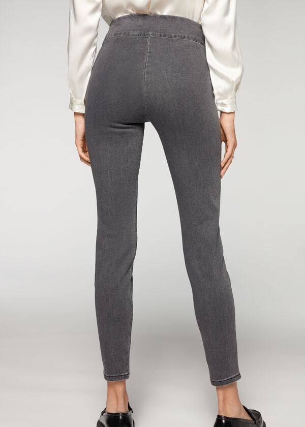 Leggings Calzedonia High Cintura Magro Denim Feminino Cinzentas | PT1535RW