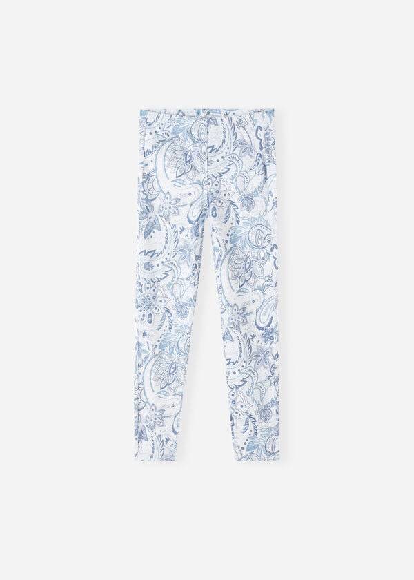 Leggings Calzedonia Paisley-Print Denim Criança Branco Azuis | PT1055KI