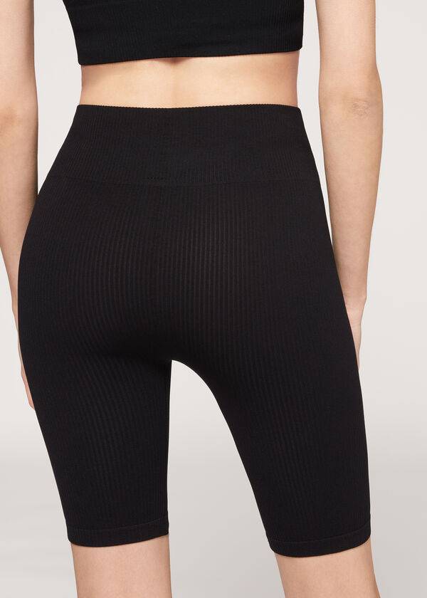 Leggings Calzedonia Seamless Atléticos Bike Feminino Pretas | PT1513IS