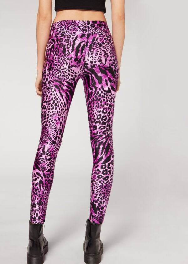 Leggings Calzedonia Shiny Animal-Print Atléticos Feminino Rosa | PT1509RW