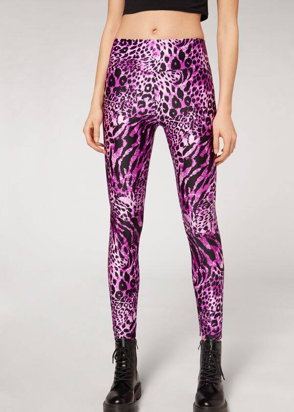 Leggings Calzedonia Shiny Animal-Print Atléticos Feminino Rosa | PT1509RW