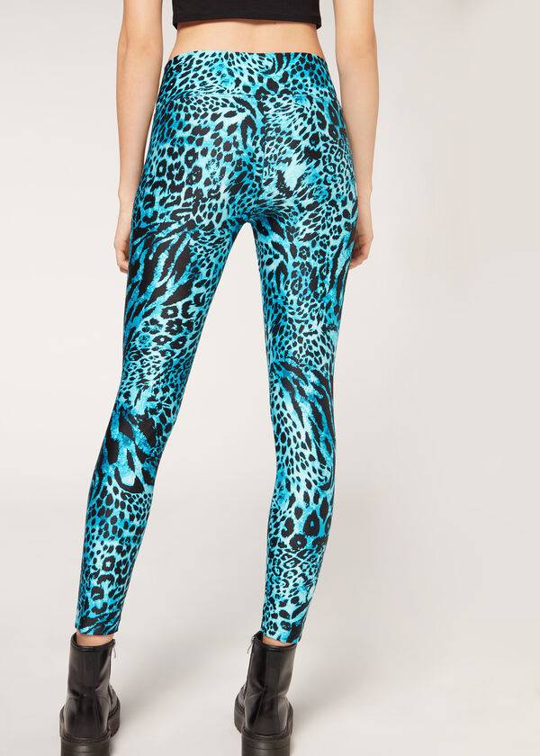 Leggings Calzedonia Shiny Animal-Print Atléticos Feminino Turquesa | PT1510TV