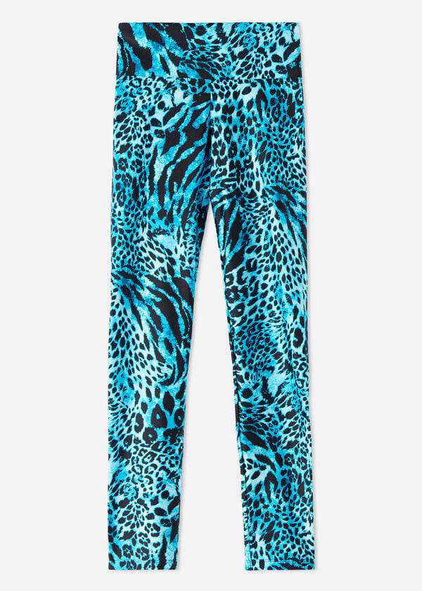 Leggings Calzedonia Shiny Animal-Print Atléticos Feminino Turquesa | PT1510TV