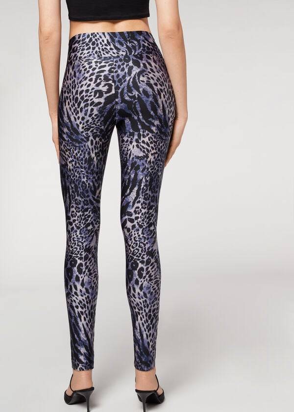 Leggings Calzedonia Shiny Animal-Print Atléticos Feminino Azuis Cinzentas | PT1511YU