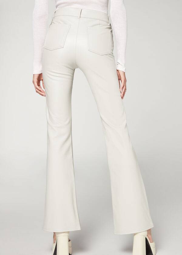 Leggings Calzedonia Zip and Button Coated Thermal Flared Feminino Branco | PT1480QZ