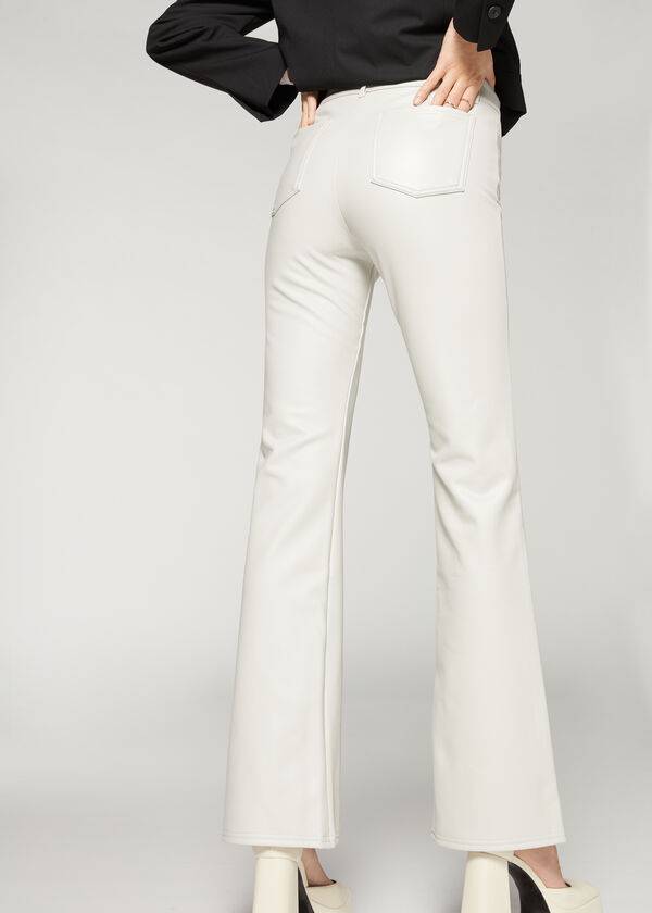 Leggings Calzedonia Zip and Button Coated Thermal Flared Feminino Branco | PT1480QZ