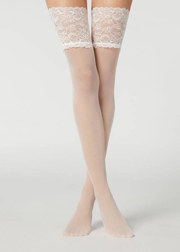 Meias Calzedonia 20 Denier Opaque Thigh-Highs Feminino Branco | PT2951HK