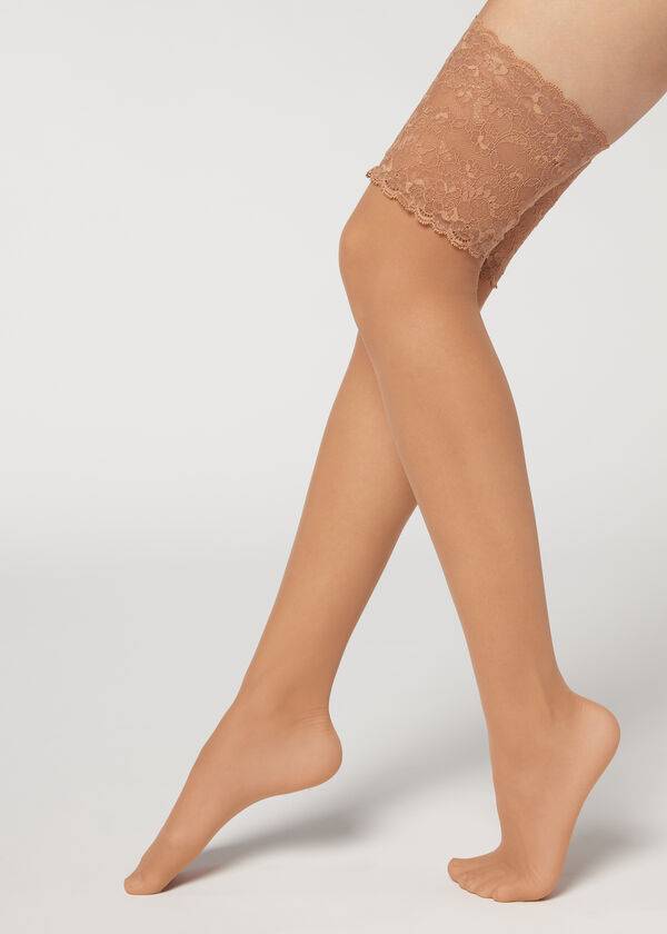 Meias Calzedonia 20 Denier Opaque Thigh-Highs Feminino Bege | PT2954DN