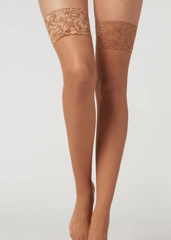 Meias Calzedonia 20 Denier Sheer Thigh-Highs Feminino Bege Marrom | PT2941MA