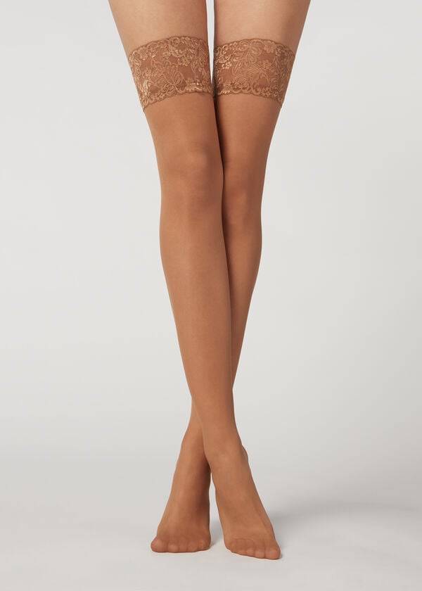 Meias Calzedonia 20 Denier Sheer Thigh-Highs Feminino Bege Marrom | PT2941MA