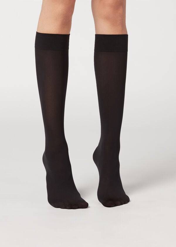 Meias Calzedonia 30 Denier Semi Opaque Microfiber Knee-Highs Long Feminino Pretas | PT1956OR