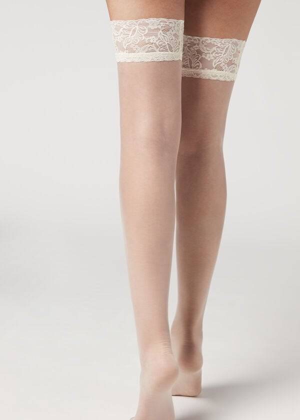 Meias Calzedonia 8 Denier Ultra Sheer Thigh-Highs rosa Feminino Branco | PT2932OR