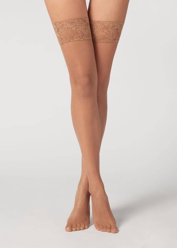 Meias Calzedonia 8 Denier Ultra Sheer Thigh-Highs Feminino Marrom | PT2934UT