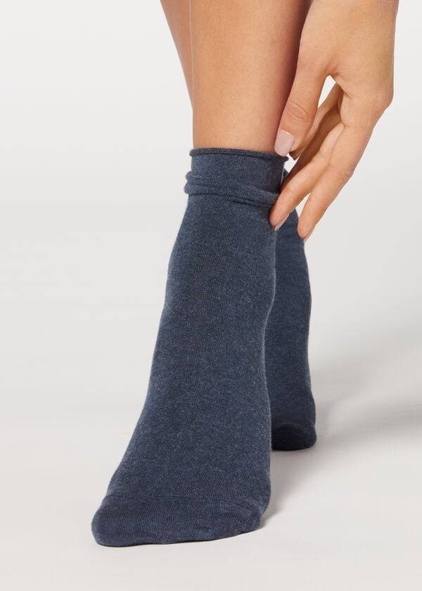 Meias Calzedonia Ankle with Cashmere Curta Feminino Azul Marinho | PT1850UT