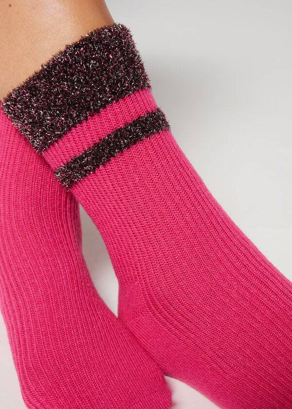 Meias Calzedonia Cashmere Curta with Glitter Trim Feminino Rosa | PT1833HK