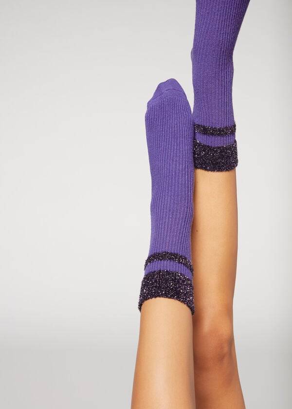 Meias Calzedonia Cashmere Curta with Glitter Trim Feminino Roxo | PT1834JJ