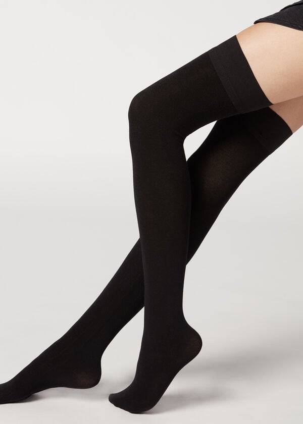 Meias Calzedonia Cashmere Thigh-Highs Feminino Pretas | PT2930AP