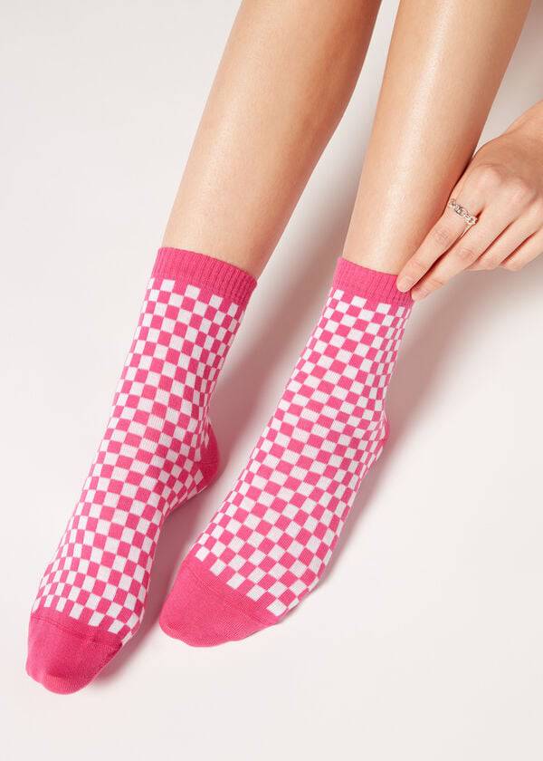 Meias Calzedonia Checkered Pattern Curta Feminino Rosa | PT1827PQ