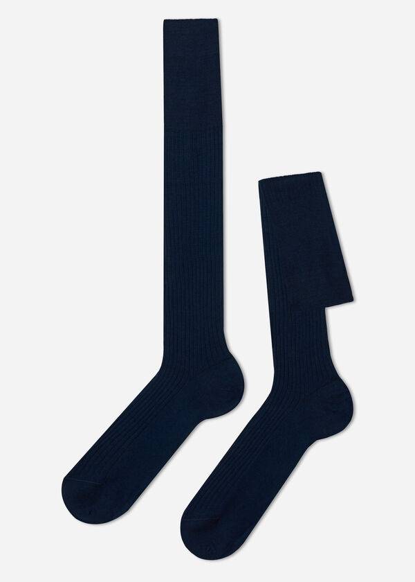 Meias Calzedonia Lisle Thread Com Nervuras Long Masculino Azul Marinho | PT1437PQ