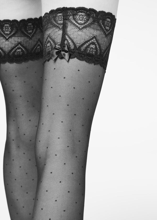 Meias Calzedonia Micro Dot 30 Denier Sheer Thigh Highs Feminino Pretas | PT2927FM