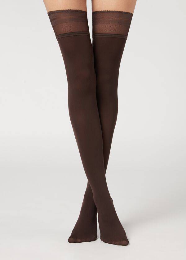 Meias Calzedonia Opaque soft touch Thigh-Highs Feminino Cafes | PT2924NB