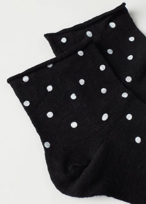 Meias Calzedonia Polka Dot Motif Curta with Linen Feminino Pretas | PT1724AP