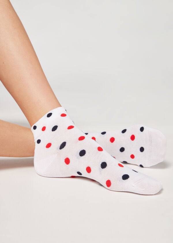 Meias Calzedonia Polka Dot Pattern Curta Feminino Branco | PT1720UT