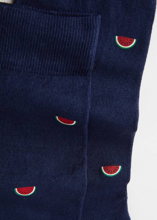 Meias Calzedonia Summer Print Crew Masculino Azuis Azul Marinho | PT1316LH