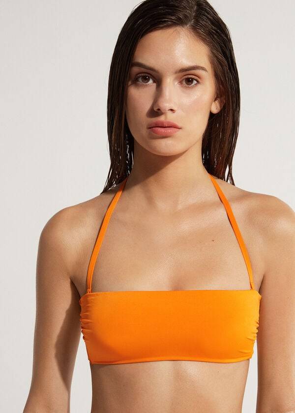 Tops De Biquíni Calzedonia Acolchoado Bandeau Indonesia Eco Strapless Feminino Laranja | PT2382CE