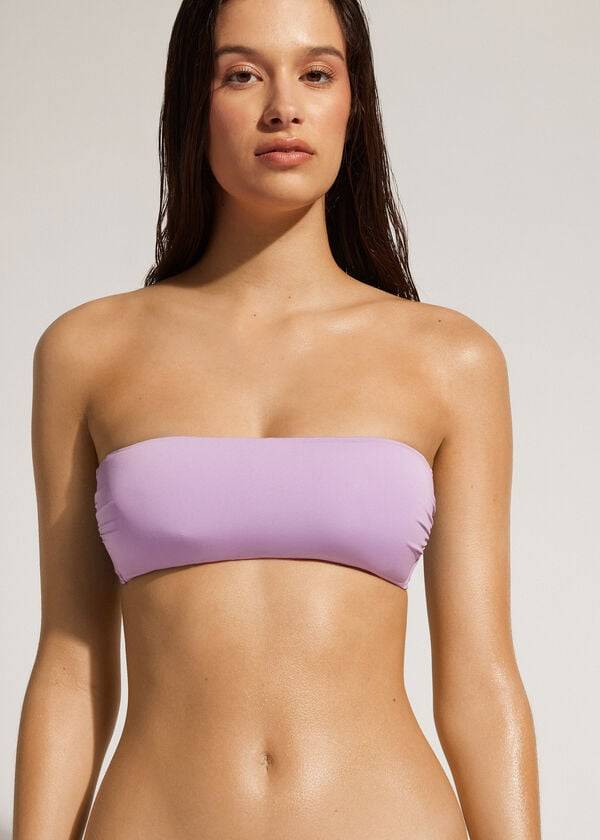 Tops De Biquíni Calzedonia Acolchoado Bandeau Indonesia Eco Strapless Feminino Roxo | PT2383XF