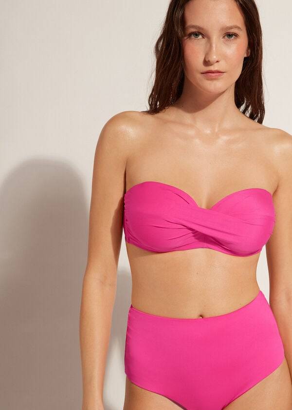 Tops De Biquíni Calzedonia Acolchoado Bandeau Indonesia Eco cobey Feminino Rosa | PT2391DN