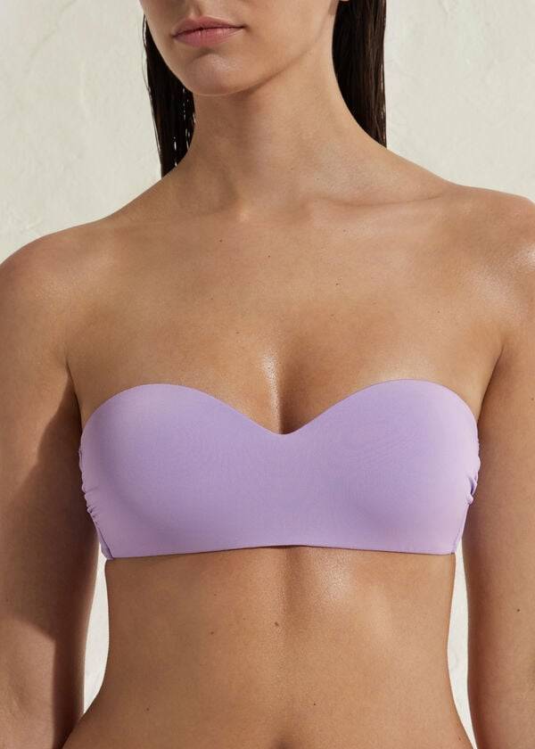 Tops De Biquíni Calzedonia Acolchoado Bandeau Indonesia Eco Feminino Roxo | PT2395OR