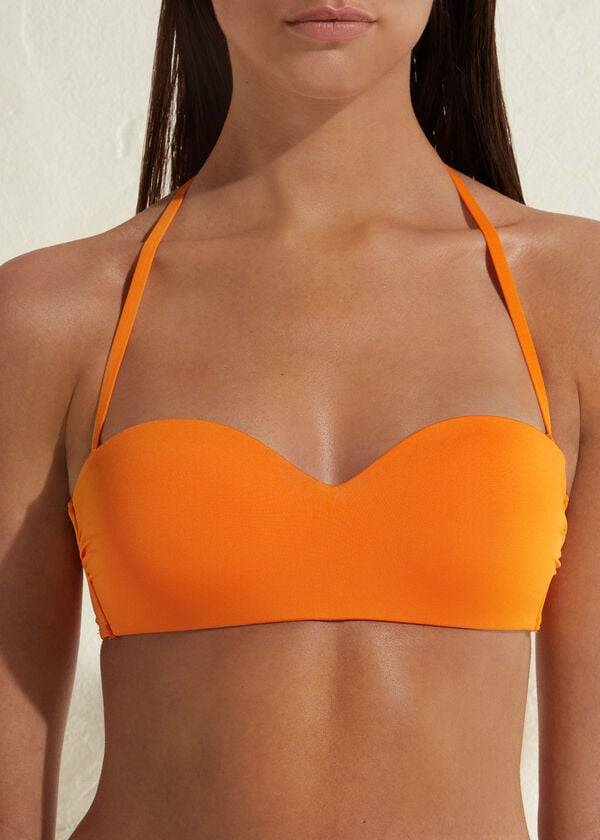 Tops De Biquíni Calzedonia Acolchoado Bandeau Indonesia Eco Feminino Laranja | PT2399TV