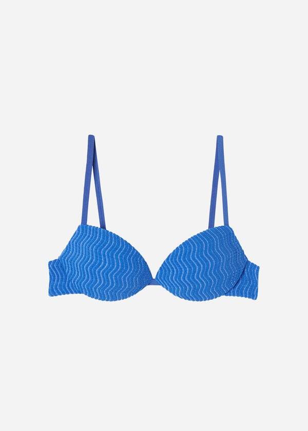 Tops De Biquíni Calzedonia Acolchoado Push-Up Mykonos Feminino Azuis | PT2322RW