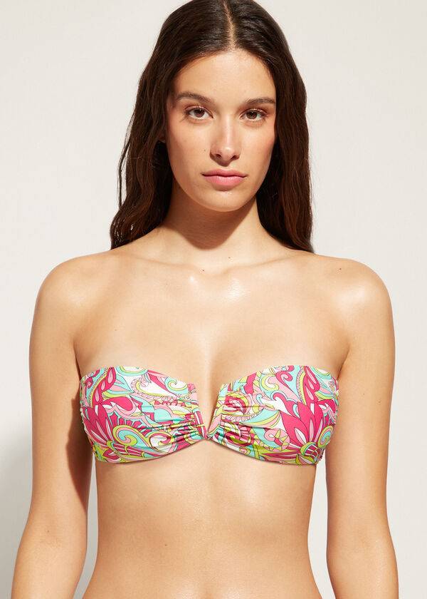 Tops De Biquíni Calzedonia Bandeau Londra Feminino Rosa | PT2495DN