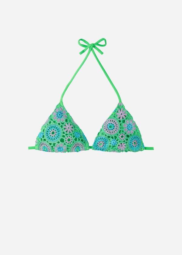 Tops De Biquíni Calzedonia Crochet Triangle String Capri Feminino Verdes | PT2486CE