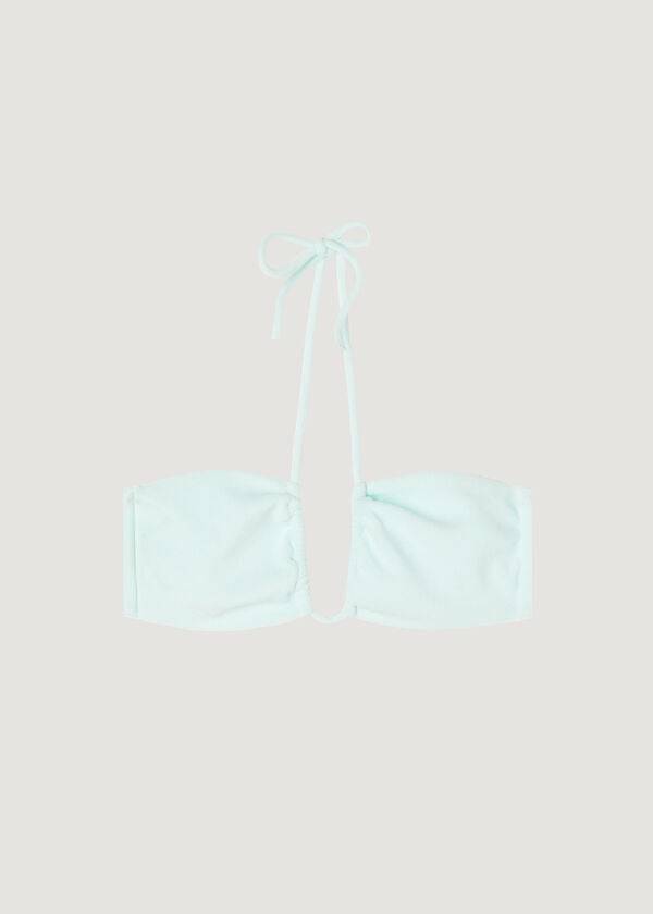 Tops De Biquíni Calzedonia Drawstring Bandeau Beverly Hills Eco Feminino Azuis | PT2481QZ