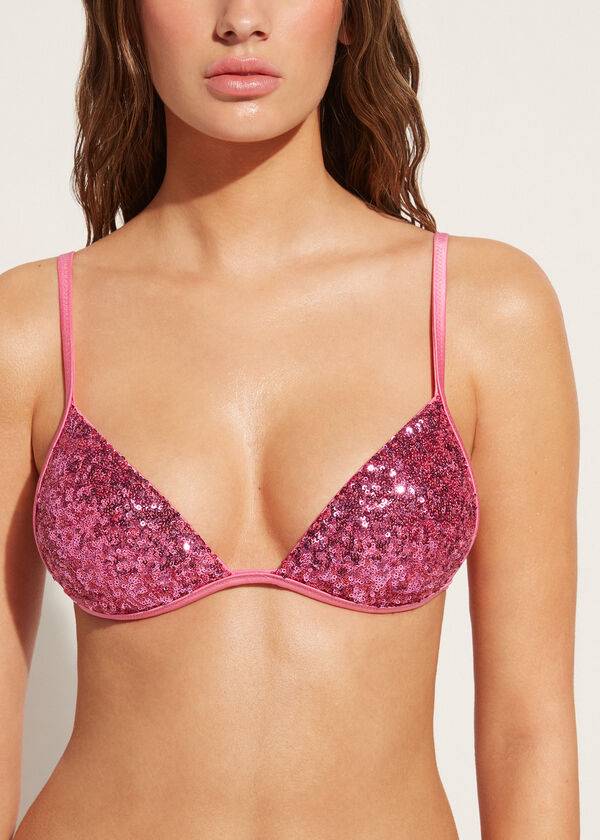 Tops De Biquíni Calzedonia Graduated Acolchoado Triangle Cannes Feminino Rosa | PT2457NB