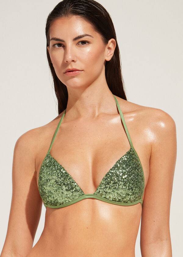 Tops De Biquíni Calzedonia Graduated Acolchoado Triangle Cannes Feminino Verdes | PT2459VD