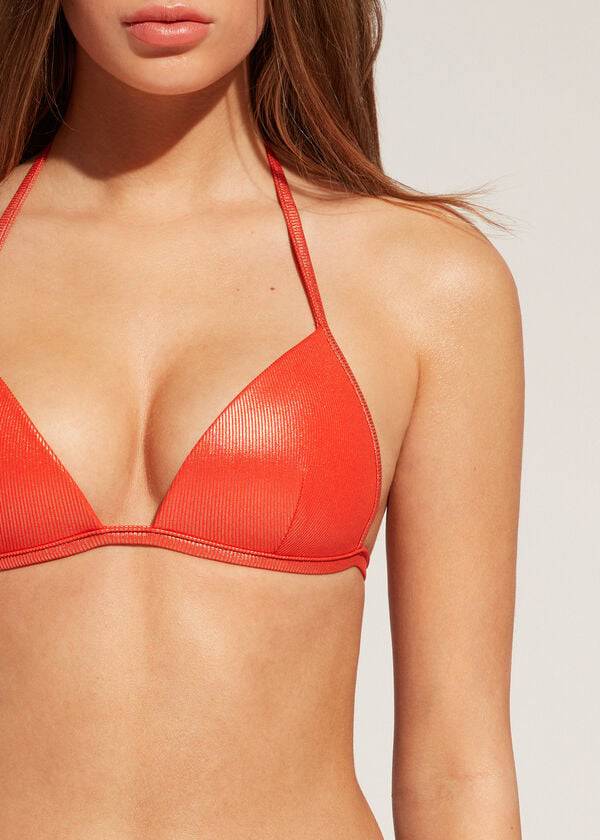 Tops De Biquíni Calzedonia Graduated Acolchoado Triangle Antigua Feminino Coral Laranja | PT2461XF