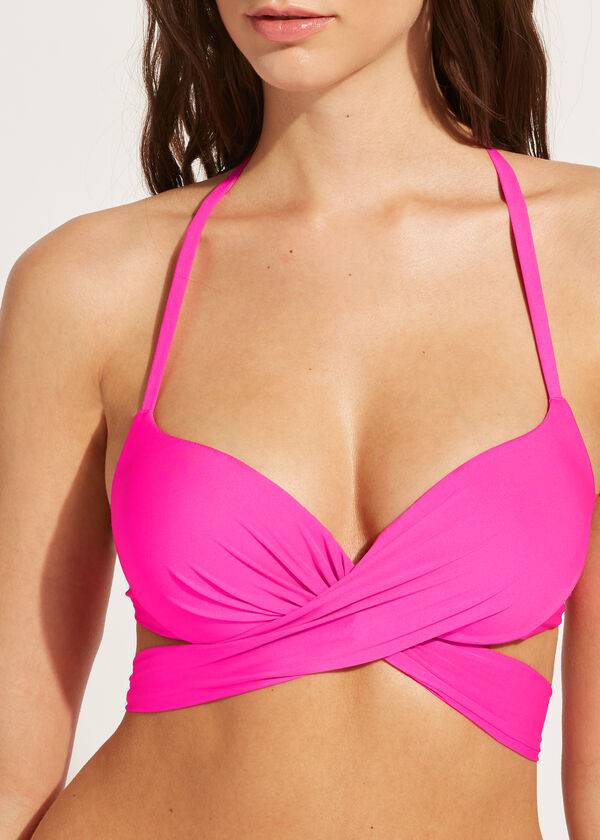 Tops De Biquíni Calzedonia Graduated Acolchoado Push Up Indonesia Feminino Rosa | PT2469DN