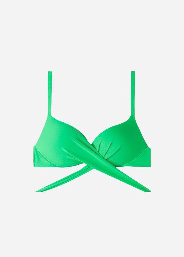 Tops De Biquíni Calzedonia Graduated Acolchoado Push Up Indonesia Feminino Verdes | PT2470SO