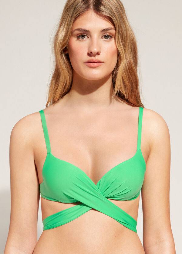 Tops De Biquíni Calzedonia Graduated Acolchoado Push Up Indonesia Feminino Verdes | PT2470SO