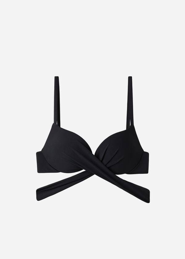 Tops De Biquíni Calzedonia Graduated Acolchoado Push Up Indonesia Feminino Pretas | PT2471AP