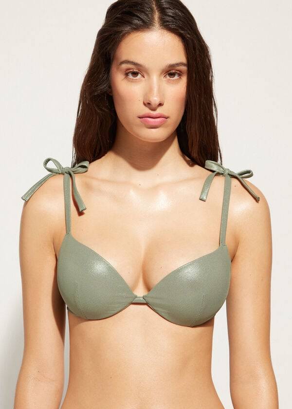 Tops De Biquíni Calzedonia Graduated Acolchoado Push Up Antigua Feminino Verdes | PT2475UT