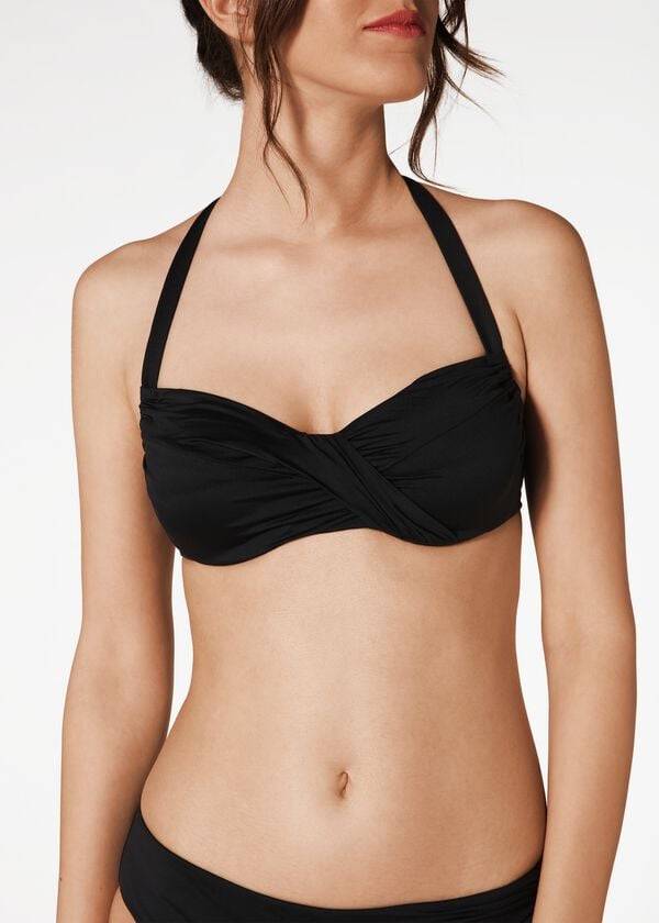 Tops De Biquíni Calzedonia Indonesia C-Cup Balconette Drawstring Feminino Pretas | PT2420PQ